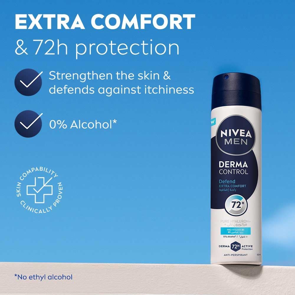 NIVEA MEN Derma Control Defend Extra Comfort Anti-Perspirant Spray, 150ml (Pack of 2)