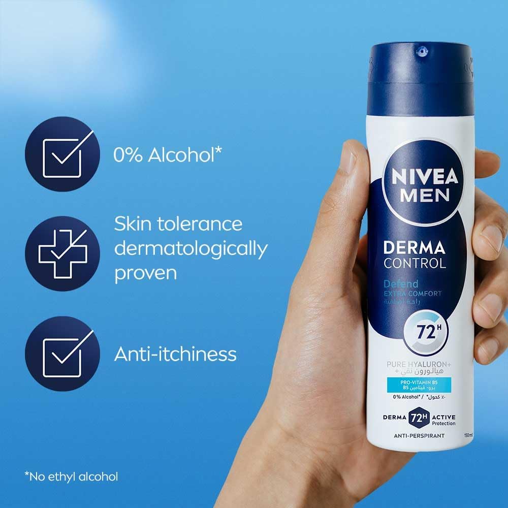 NIVEA MEN Derma Control Defend Extra Comfort Anti-Perspirant Spray, 150ml (Pack of 2)