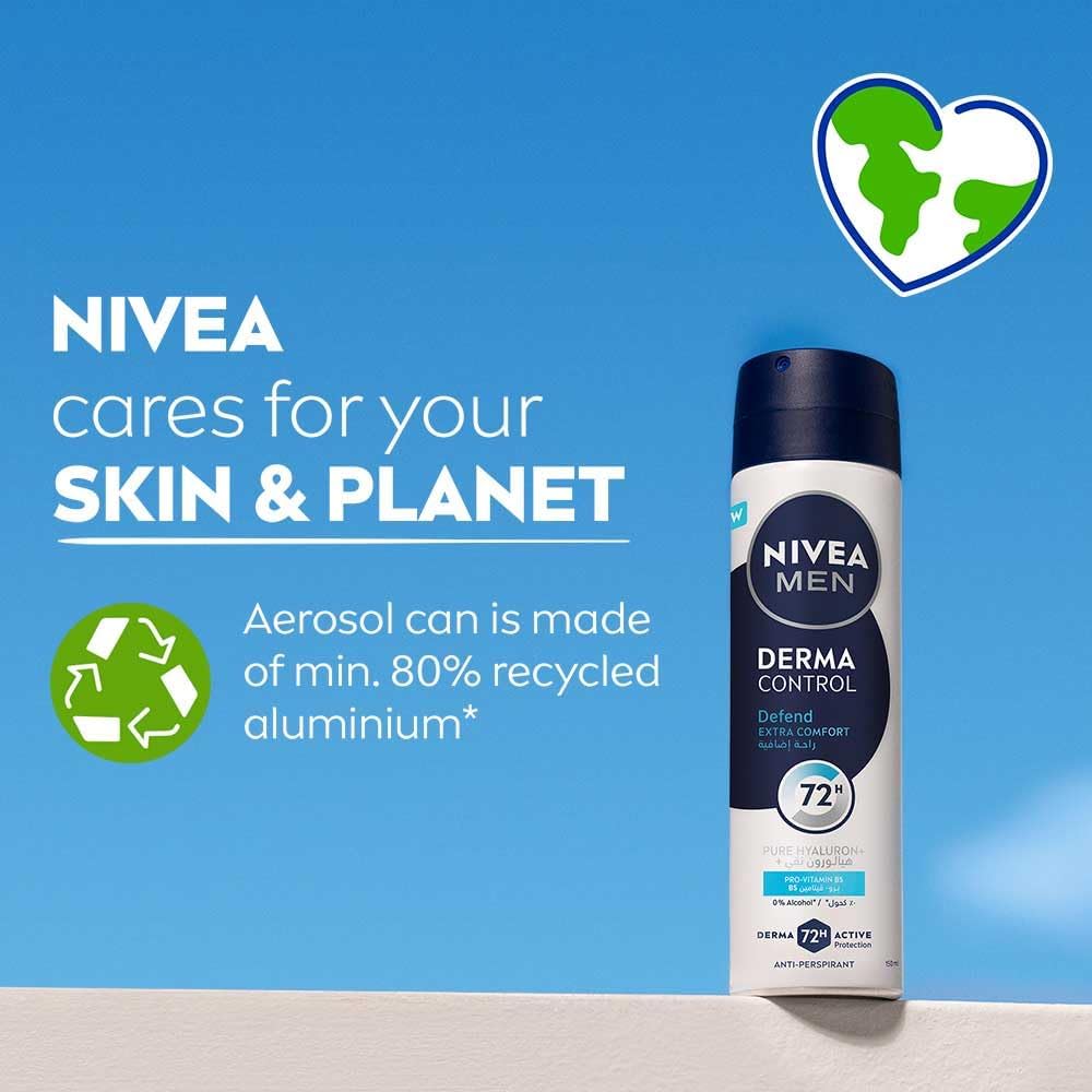 NIVEA MEN Derma Control Defend Extra Comfort Anti-Perspirant Spray, 150ml (Pack of 2)