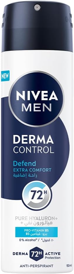 NIVEA MEN Derma Control Defend Extra Comfort Anti-Perspirant Spray, 150ml (Pack of 2)