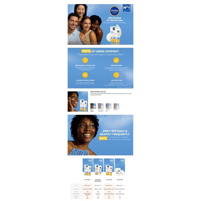 【Discounted】NIVEA UV Face Shine Control Cream sunscreen SPF 50- 50 Ml