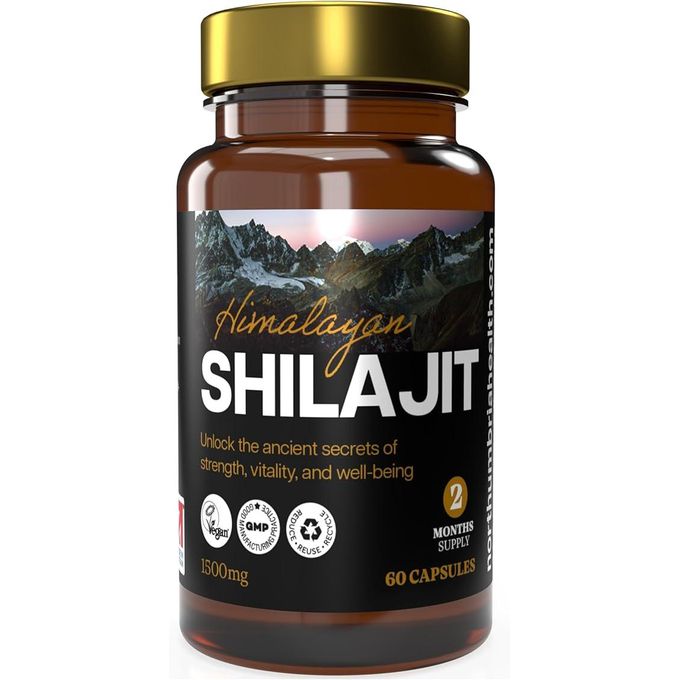 Northumbria Health Shilajit Capsules 1,500mg Pure Himalayan Shilajit, High Strength, Rich In Fulvic & Humic Acid, Immune System & Vitality Booster, Vegan, 60 Day Supply Made In T