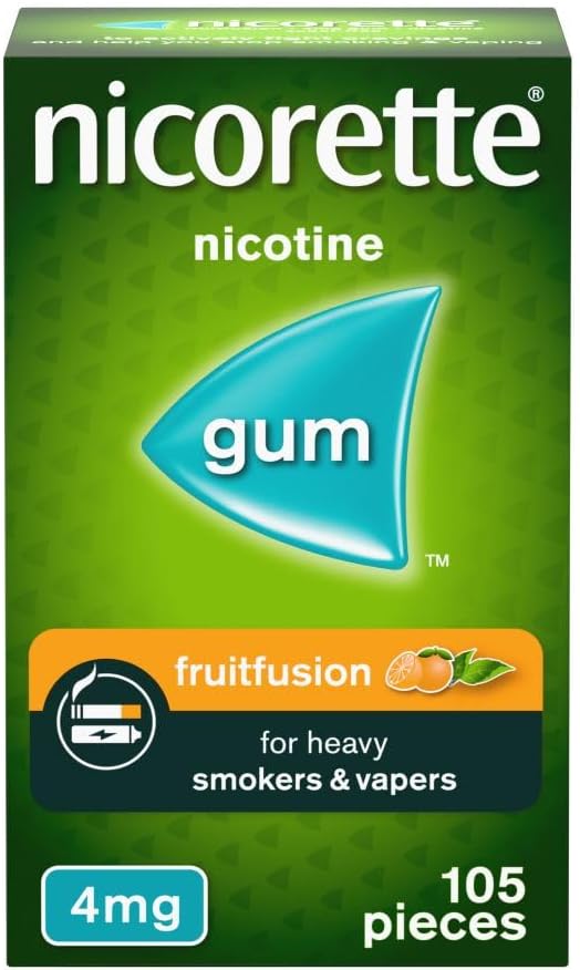 Nicorette Fruitfusion 4mg Gum (105 Pieces), Discreet Stop Smoking and Stop Vaping Aid, Helps Tackle Cravings and Withdrawal Symptoms, Nicotine Gum with Pleasant Fruit Flavour (Quit Smoking or Vaping)