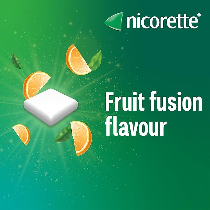Nicorette Fruitfusion 4mg Gum (105 Pieces), Discreet Stop Smoking and Stop Vaping Aid, Helps Tackle Cravings and Withdrawal Symptoms, Nicotine Gum with Pleasant Fruit Flavour (Quit Smoking or Vaping)