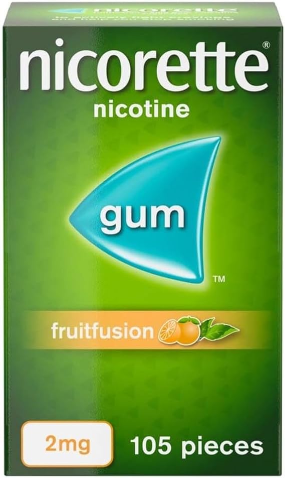 Nicorette Fruitfusion 2mg Gum (105 Pieces), Discreet Stop Smoking and Stop Vaping Aid, Helps Tackle Cravings and Withdrawal Symptoms, Nicotine Gum with Pleasant Fruit Flavour (Quit Smoking or Vaping)