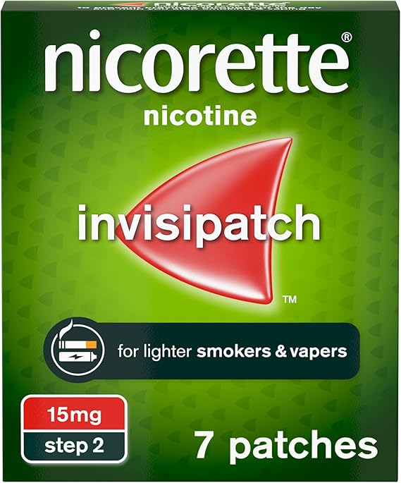 Nicorette InvisiPatch, Nicotine Patches Step 2, 15mg, 7 count, Effective and discreet Stop Smoking and Stop Vaping Aid, Nicotine Patches to Beat Cravings & Withdrawal Symptoms (Quit Smoking or Vaping)