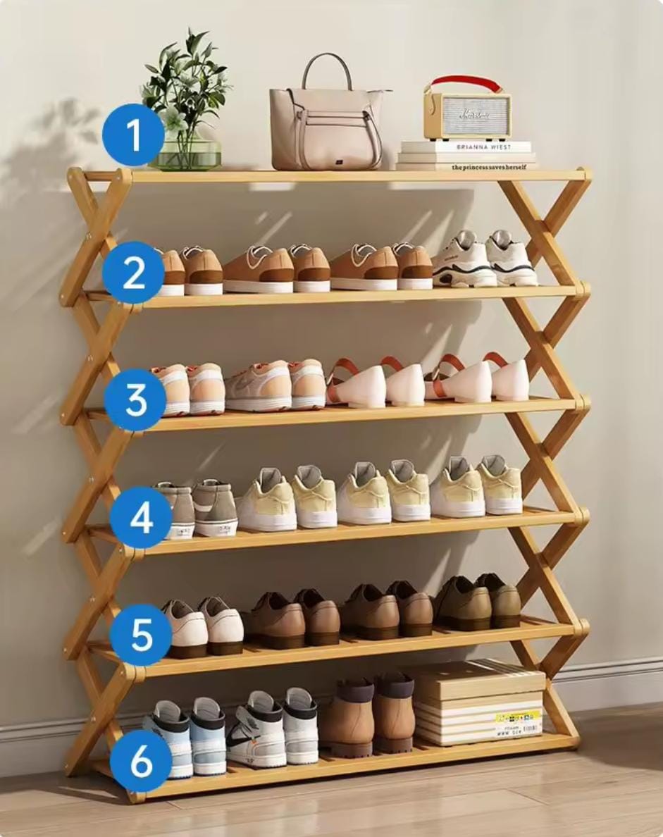 Strong and durable Foldable 6 Layers Bamboo shoe rack/Organizer