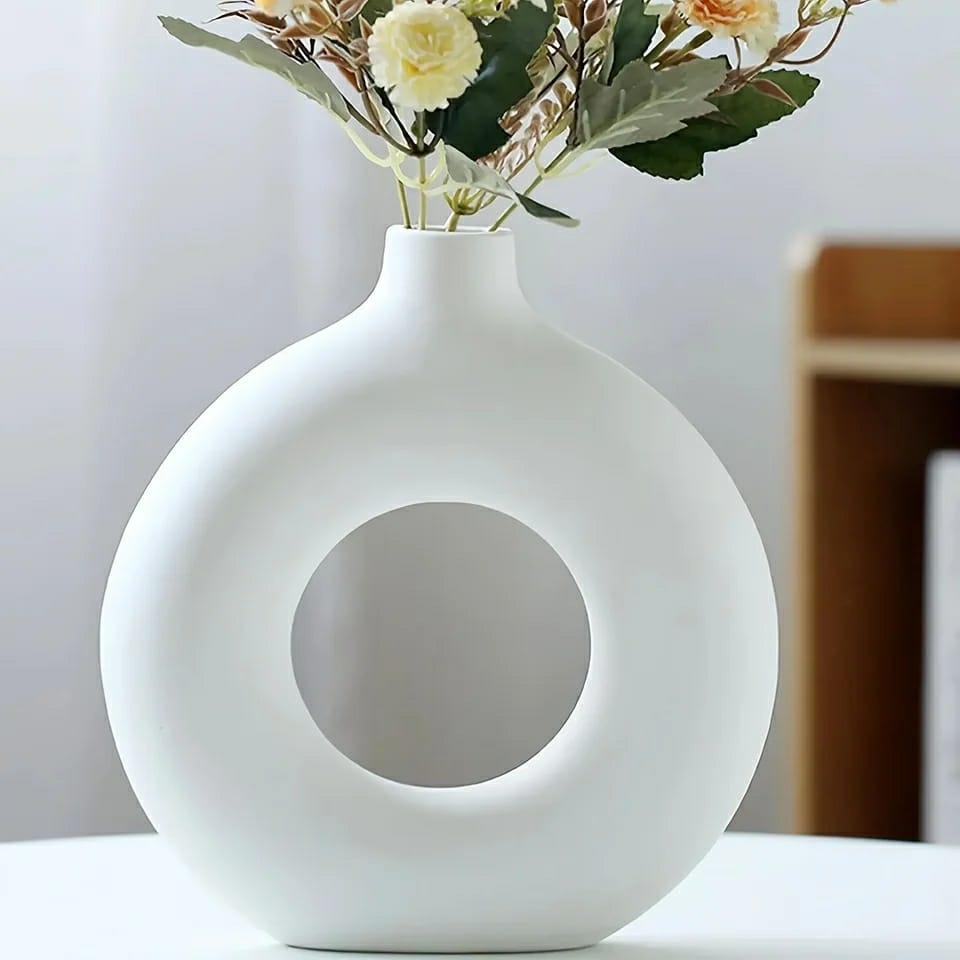 Decorative home Doughnut shape ceramic flower Vase