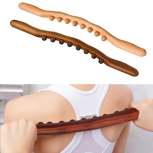 Wooden Gua Sha stick body massage tool...Abdominal cellulite massage back pain relief wood therapy massage cup with 8 beads handheld