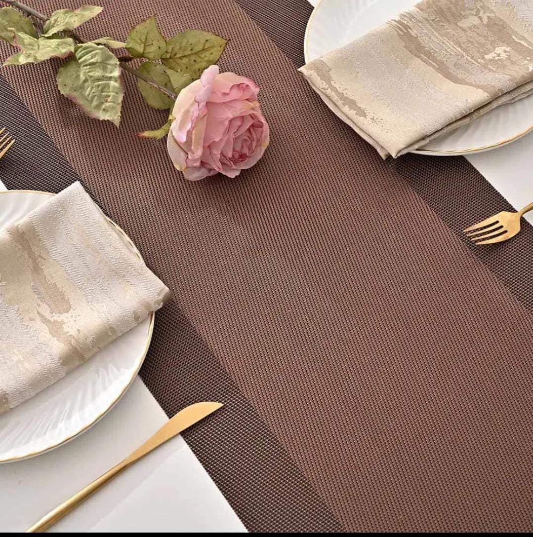 Set of 6pcs PVC Home/dining table mats with one piece centre table runner