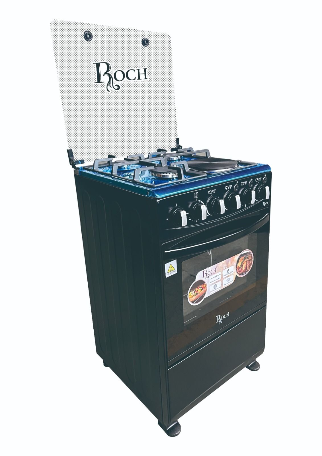 ROCH Free Standing Cooker 3 Gas Burners + 1 Hotplate  50x50  RGC-50G1EO-G (B ) Electric Oven With Upper And Down Heating Tube High Quality Burners
