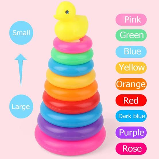 Cute Yellow Toy Duck Rainbow Colour Stacking Rings Tower Toy