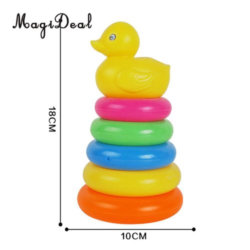 Cute Yellow Toy Duck Rainbow Colour Stacking Rings Tower Toy