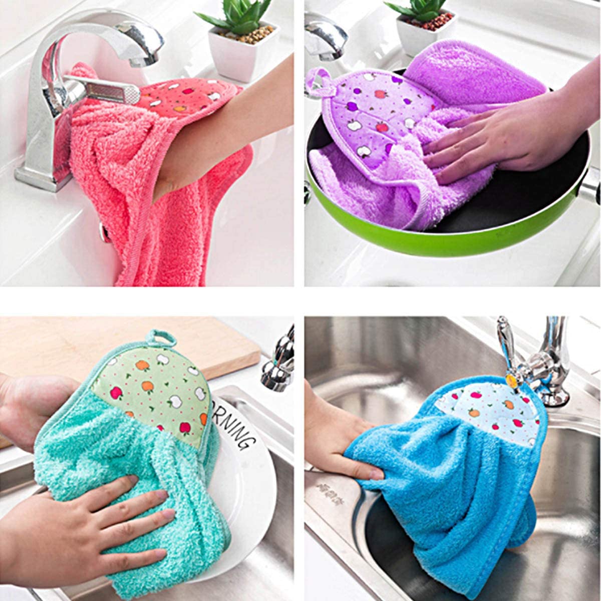 Microfiber Wash Basin Hanging Kitchen Towels & Hand Towels Multicolor Pack Of 6