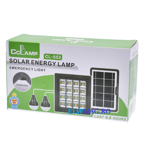 CcLamp Solar Energy LED Lamp 20W & 5V Micro USB Charge Port CL-053