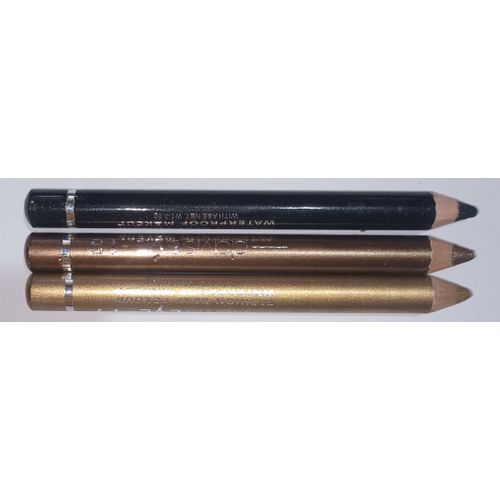 3Pcs Shiny Davis Jumbo Eye Liner & Lip Liner Pencils Black, Brown + Gold