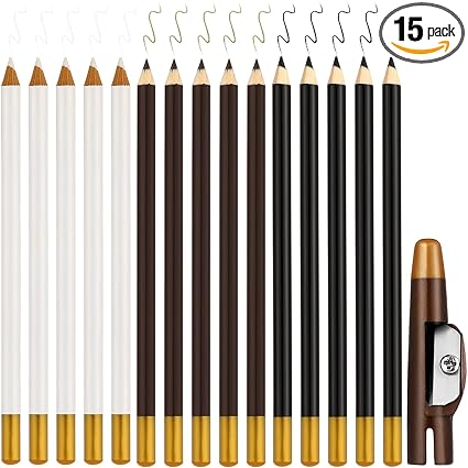 12 Pieces Barber Pencil with Built-In Sharpener Barber Edge Hairline Razor Trace Beard Shaping Pencils Beard and Hairline Outliner Pencils for Women Men, Black, White, Brown
