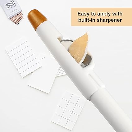 12 Pieces Barber Pencil with Built-In Sharpener Barber Edge Hairline Razor Trace Beard Shaping Pencils Beard and Hairline Outliner Pencils for Women Men, Black, White, Brown
