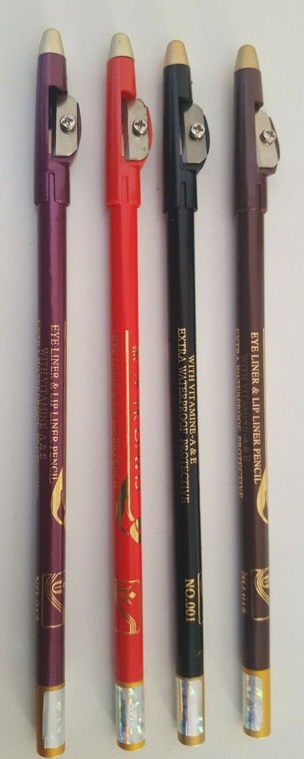 4Pcs Davis Eye and Lip liner Pencil Extra Water Proof Protaction, Matte Finish - Black, Brown, Red, Purple