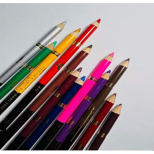 12Pcs Double-Sided Waterproof Eyebrow/ Eyeliner Pencil With Brush & Sharpener