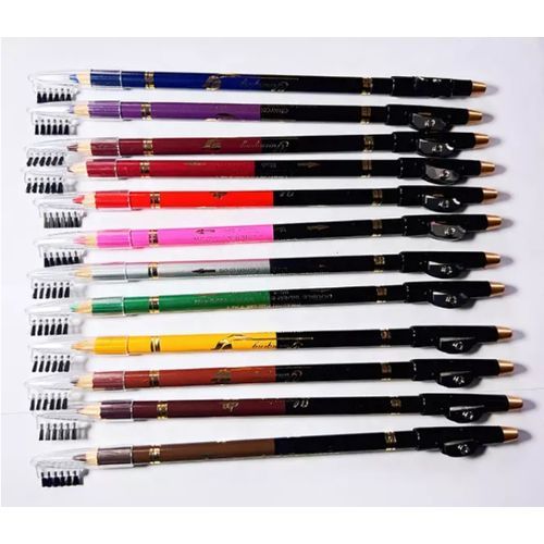 12Pcs Double-Sided Waterproof Eyebrow/ Eyeliner Pencil With Brush & Sharpener view 3