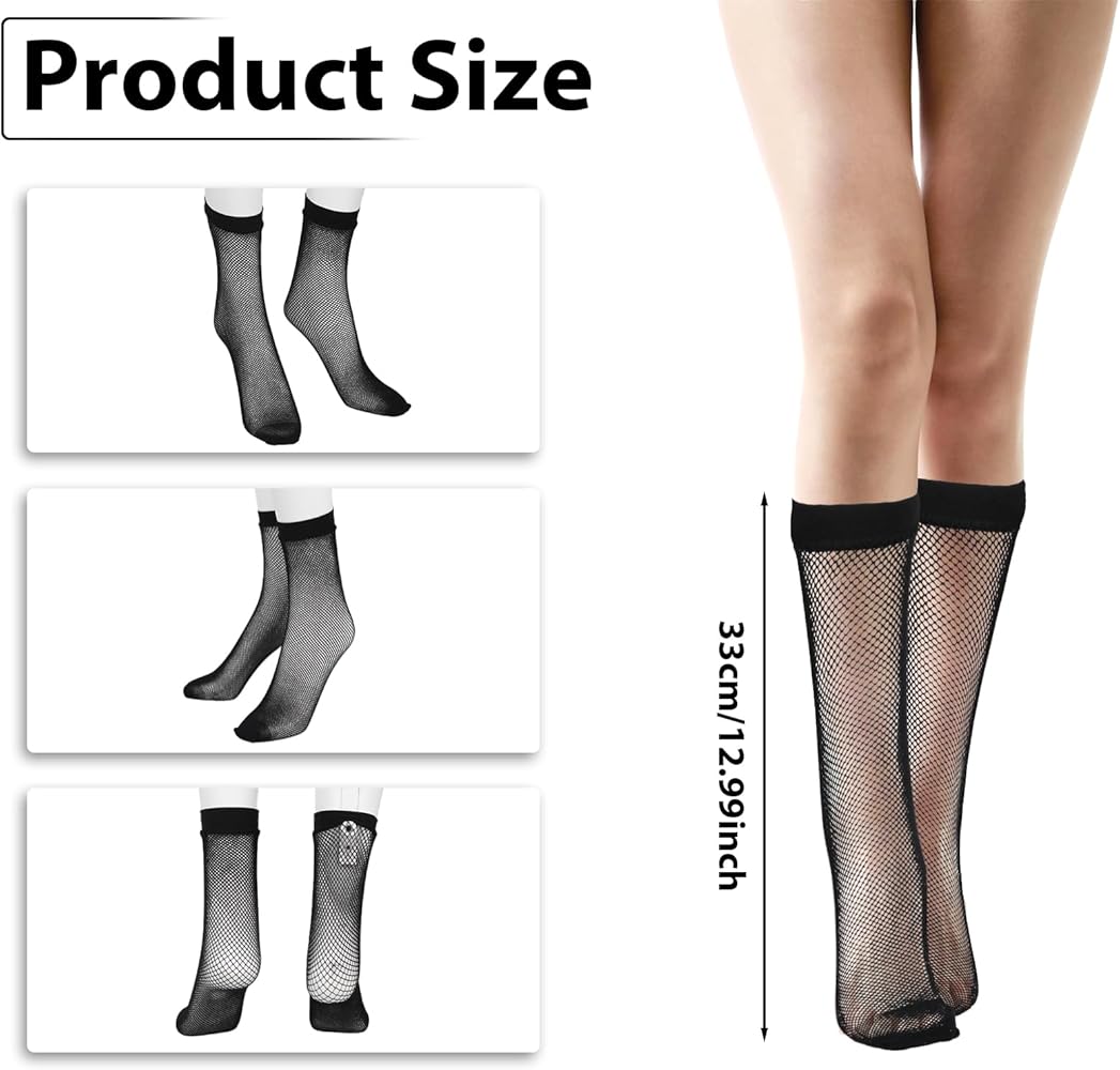 1 Pair Women's Fishnet Knee High Socks, Hollow Out Calf Socks Sheer Mesh Net Trouser Socks Black Lace Socks Elastic Fishnet Knee Stockings for Women Girls