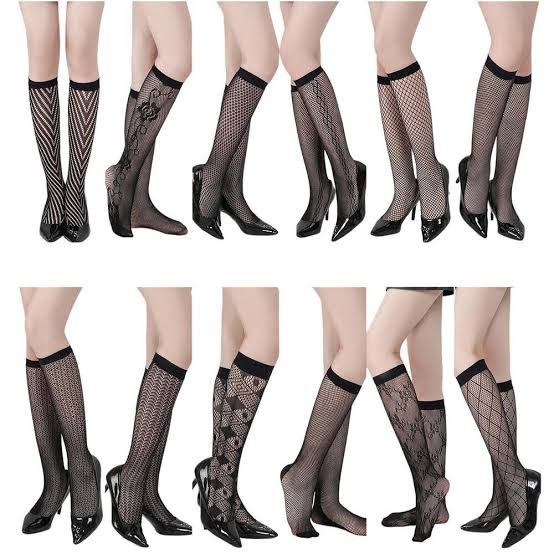 1 Pair Women's Fishnet Knee High Socks, Hollow Out Calf Socks Sheer Mesh Net Trouser Socks Black Lace Socks Elastic Fishnet Knee Stockings for Women Girls