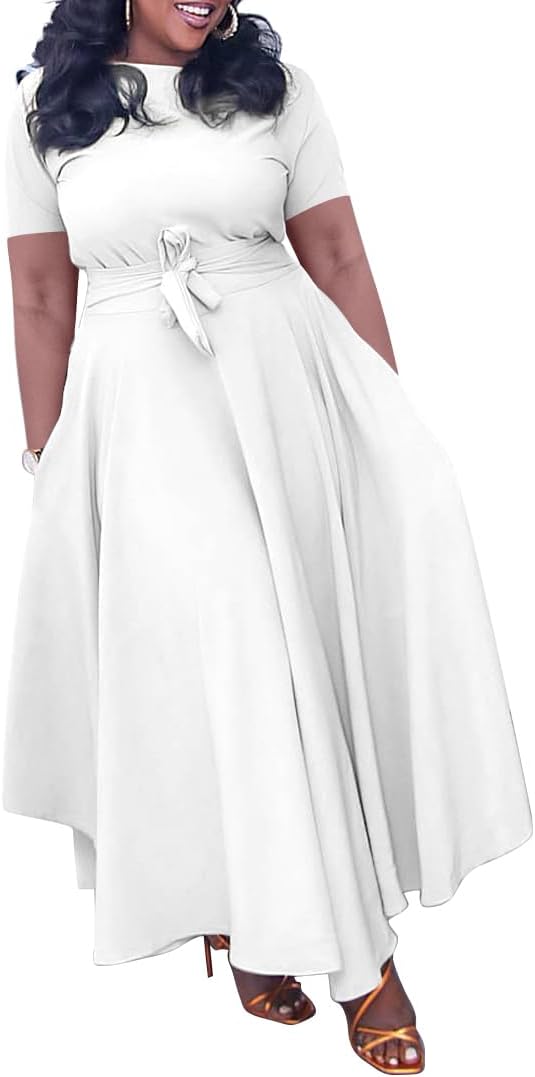 Classy Maxi Dress Adjustable Sloping Neck Tie Waist Slim Fit Midi Dress A shaped for Women - Navy Blue