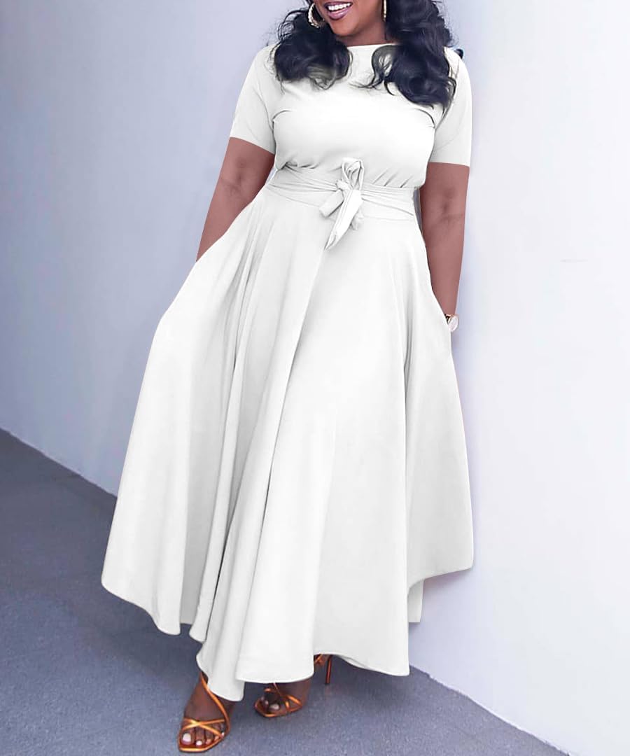 Classy Maxi Dress Adjustable Sloping Neck Tie Waist Slim Fit Midi Dress A shaped for Women - Navy Blue