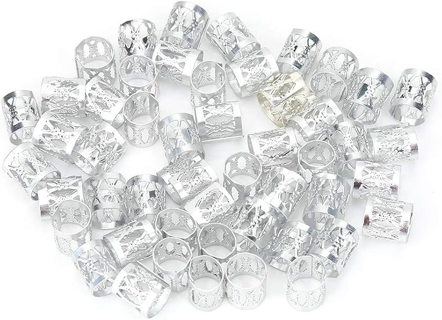 Fashion 50pcs Adjustable Hair Braid Beads Rings Cuff Metal