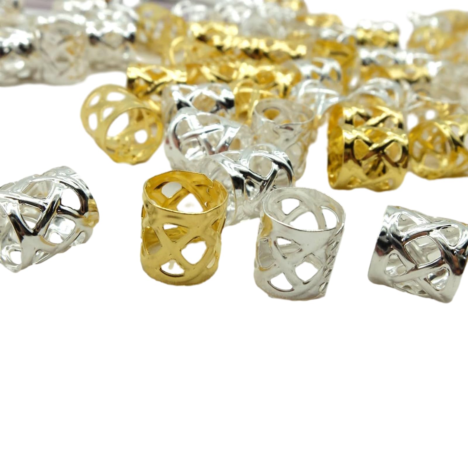 Fashion 50pcs Adjustable Hair Braid Beads Rings Cuff Metal