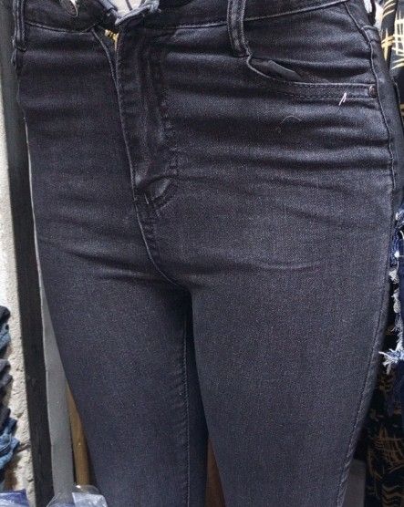 Women Skinny Jeans Distressed High Elastic Women Jeans Button Zipper Cuff High Waist Cargo Jeans Streetwear - Black/Dark Gray