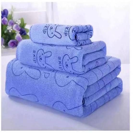 Baby Bath Towel 3Pcs Set  with Microfibre Print, Soft, Absorbent Towel Set for Daily Use, 70 x 140 cm + 36 x 74 cm + 25 x 25 cm