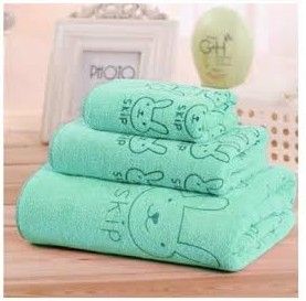 Baby Bath Towel 3Pcs Set  with Microfibre Print, Soft, Absorbent Towel Set for Daily Use, 70 x 140 cm + 36 x 74 cm + 25 x 25 cm