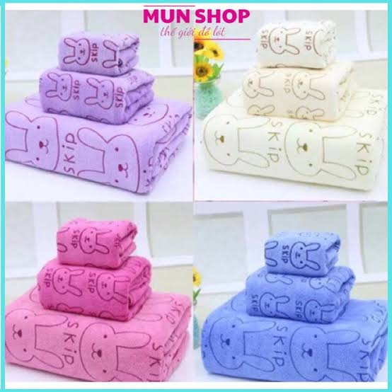 Baby Bath Towel 3Pcs Set  with Microfibre Print, Soft, Absorbent Towel Set for Daily Use, 70 x 140 cm + 36 x 74 cm + 25 x 25 cm