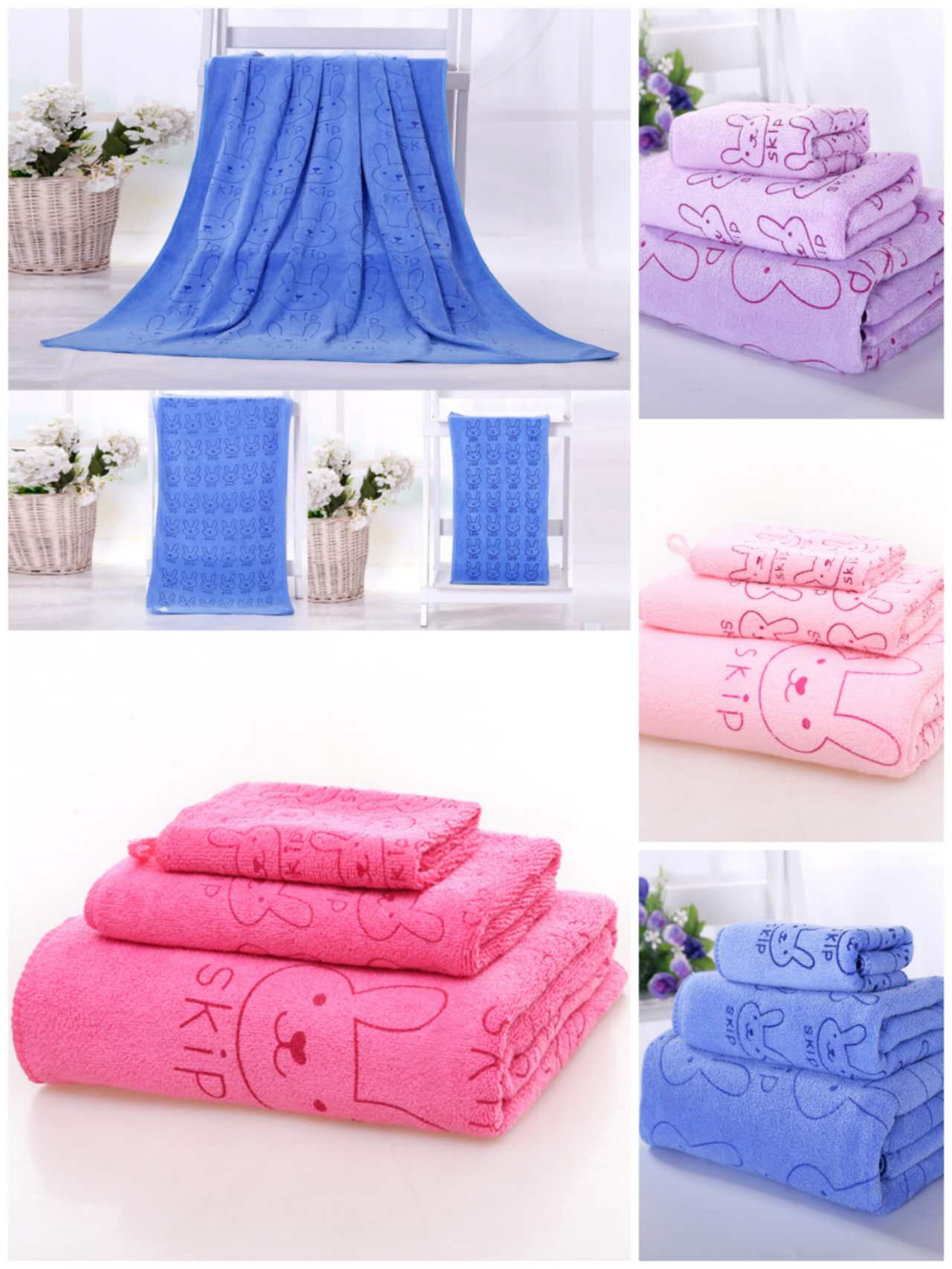 Baby Bath Towel 3Pcs Set  with Microfibre Print, Soft, Absorbent Towel Set for Daily Use, 70 x 140 cm + 36 x 74 cm + 25 x 25 cm