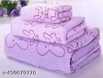 Baby Bath Towel 3Pcs Set  with Microfibre Print, Soft, Absorbent Towel Set for Daily Use, 70 x 140 cm + 36 x 74 cm + 25 x 25 cm