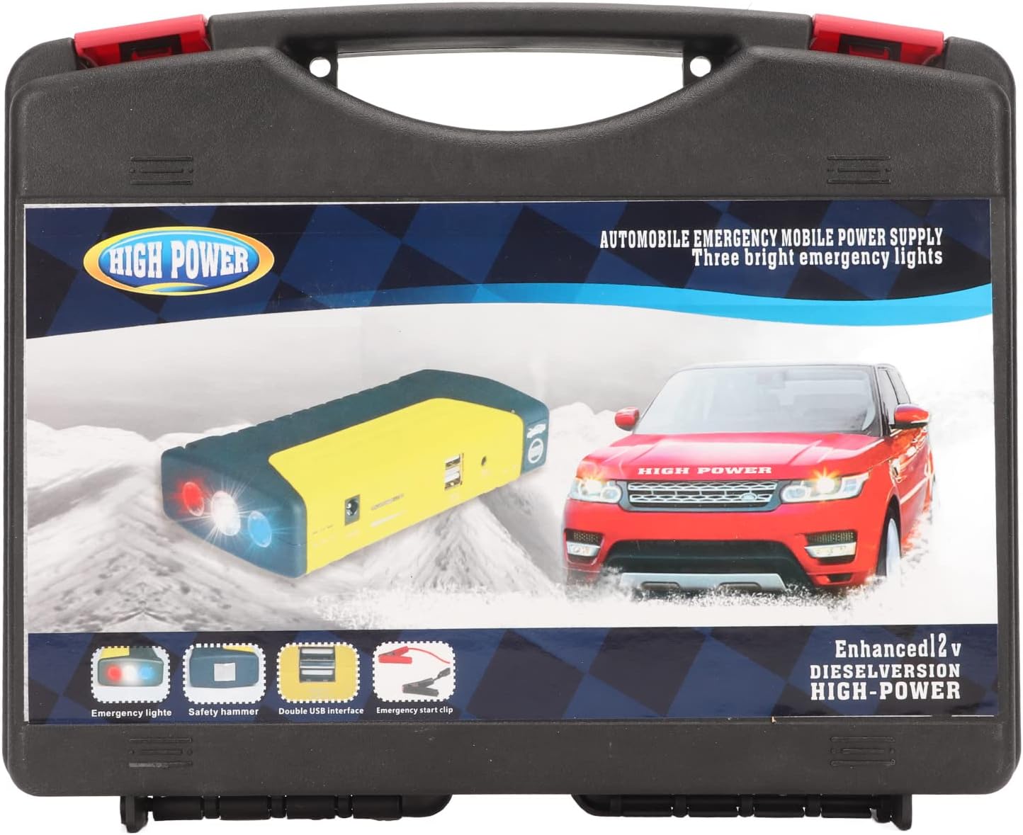 New Universal Car Battery Charger, 12V 600A 20000mAh Emergency Car Battery Jump Starter with Tyre Inflator & LED Light - Laptop & Phone Charger