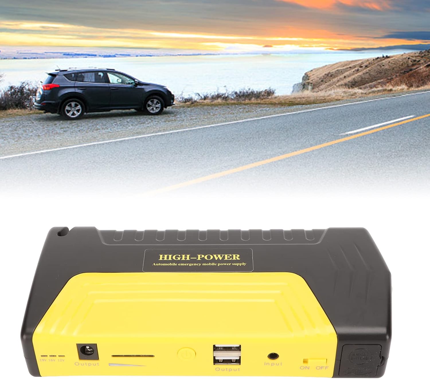 New Universal Car Battery Charger, 12V 600A 20000mAh Emergency Car Battery Jump Starter with Tyre Inflator & LED Light - Laptop & Phone Charger