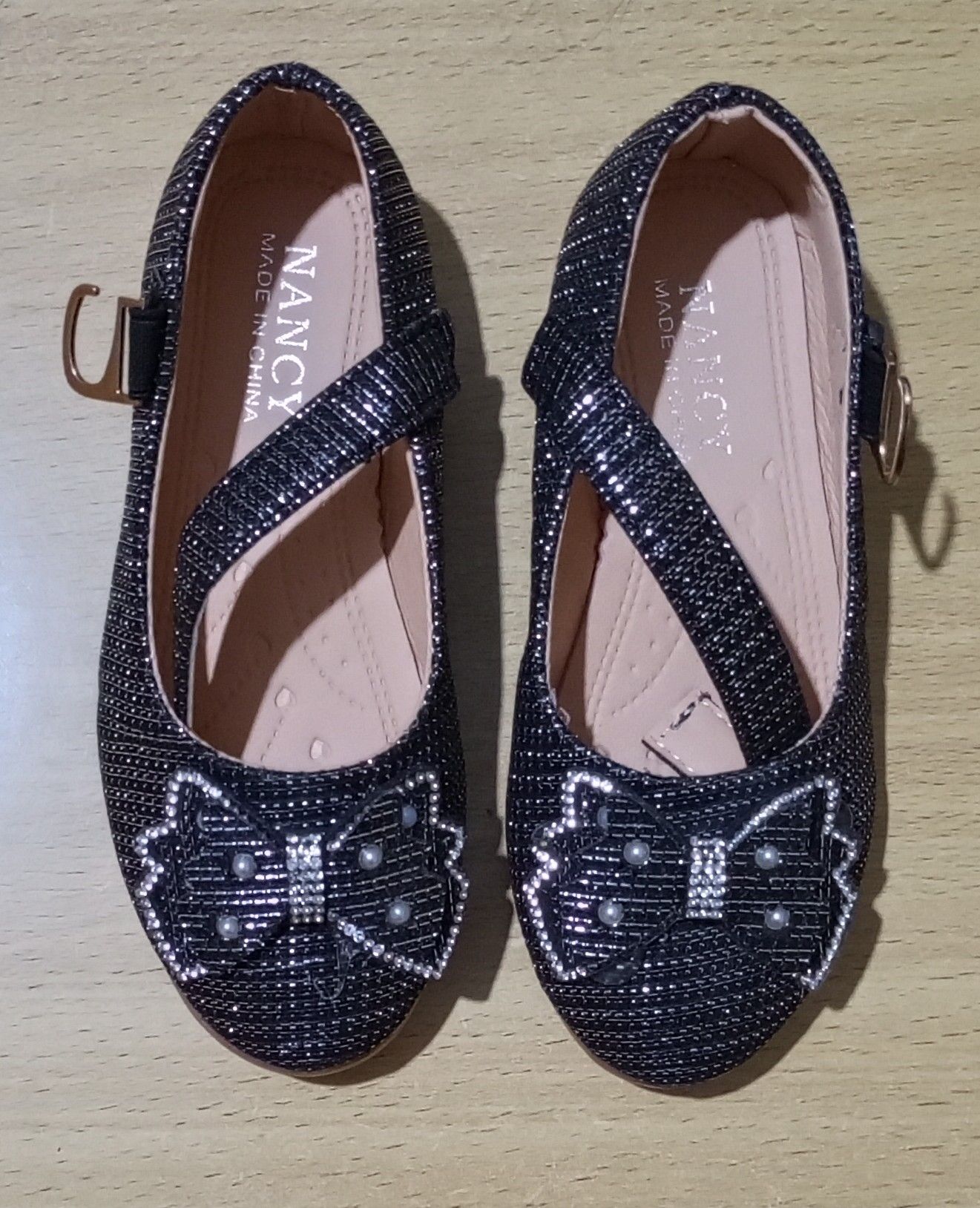 Girl's Black Glitter Ballet Flats Soft Mary Jane Dress Party Shoes Non-Slip