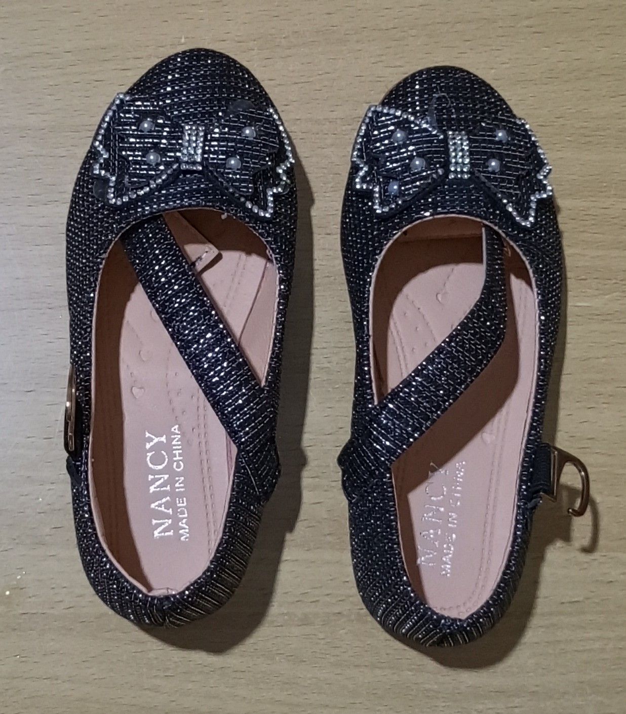 Girl's Black Glitter Ballet Flats Soft Mary Jane Dress Party Shoes Non-Slip