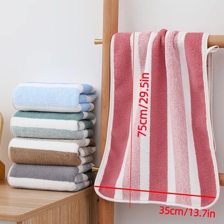 2pcs Strip Pattern Towel & Bath Towel Set, Absorbent Geometric Pattern Oblong Towel, Fast Drying Baby Towel Pastel Colours