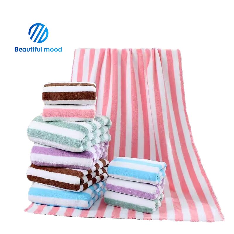 2pcs Strip Pattern Towel & Bath Towel Set, Absorbent Geometric Pattern Oblong Towel, Fast Drying Baby Towel Pastel Colours
