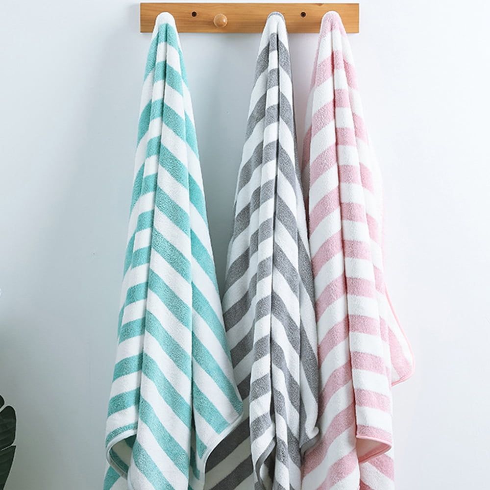 2pcs Strip Pattern Towel & Bath Towel Set, Absorbent Geometric Pattern Oblong Towel, Fast Drying Baby Towel Pastel Colours
