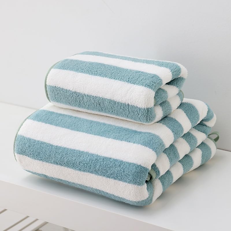 2pcs Strip Pattern Towel & Bath Towel Set, Absorbent Geometric Pattern Oblong Towel, Fast Drying Baby Towel Pastel Colours