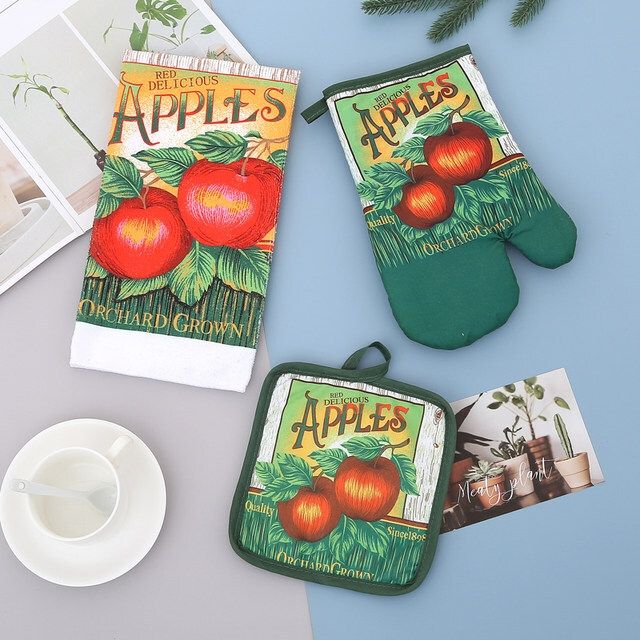 3 Pcs Set Nordic Kitchen Oven Glove + Tea Towel +