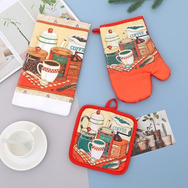 3 Pcs Set Nordic Kitchen Oven Glove + Tea Towel +