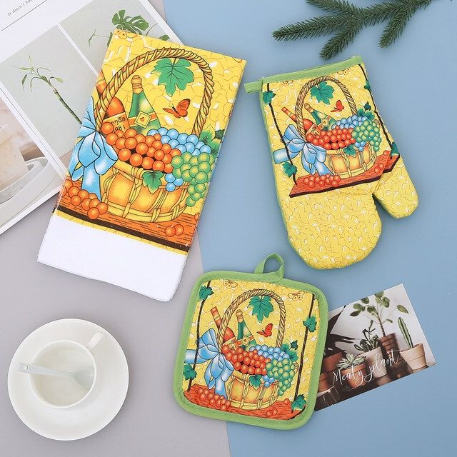 3 Pcs Set Nordic Kitchen Oven Glove + Tea Towel +