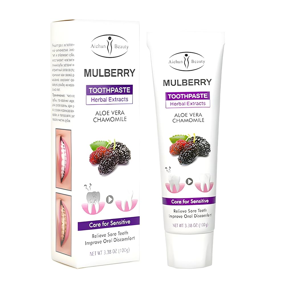 Aichun Beauty Mulberry Toothpaste Herbal Extracts Aloe Chamomile Sensitive Tooth Care Relieve Sore Teeth Improve Oral Discomfort 100g