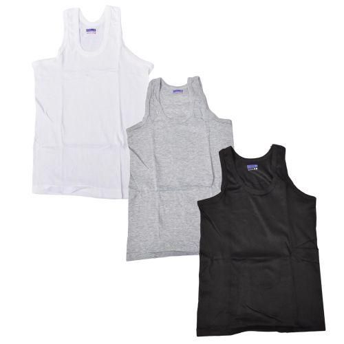 3Pcs High Quality Boys Cotton Vests - Black White And Grey